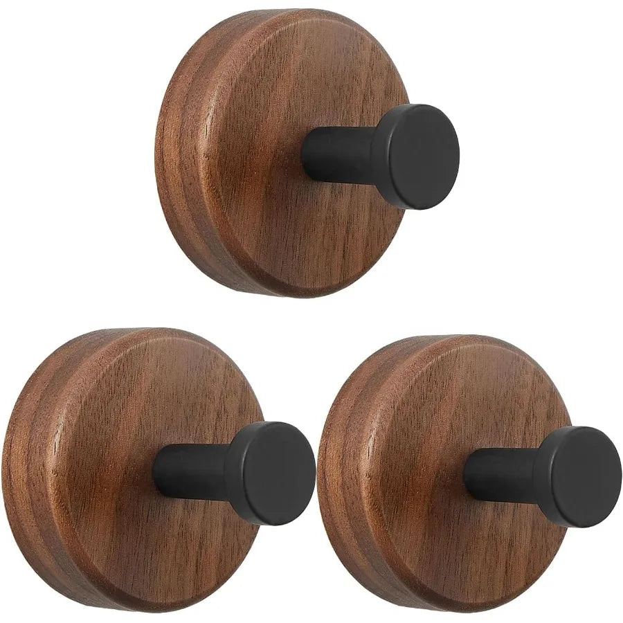 Adhesive wooden wall coat hooks3pack farmhouse decorative tural walnut wood towel hooks for hanging hats towels robe