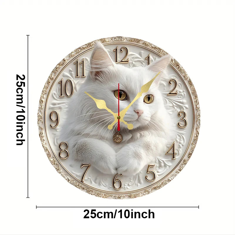 Elegant cat themed wooden round silent hanging wall clock suitable for living room,office study room bedroom home