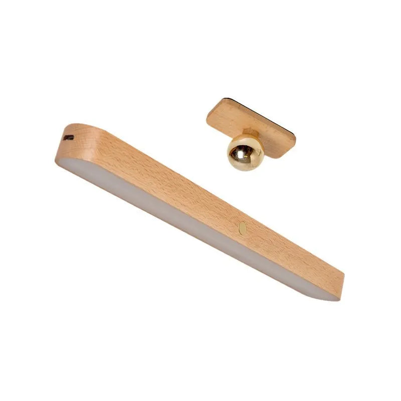 Wooden cordless mirror light led night adjustable reading lighting design bedside wall lamp - beech wood / 4000k / 0-5w