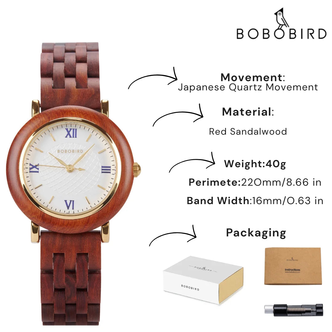 Bobo bird women’s wooden watch 2025 new elegant quartz wristwatch for ladies and girl natural wood timepiece gift