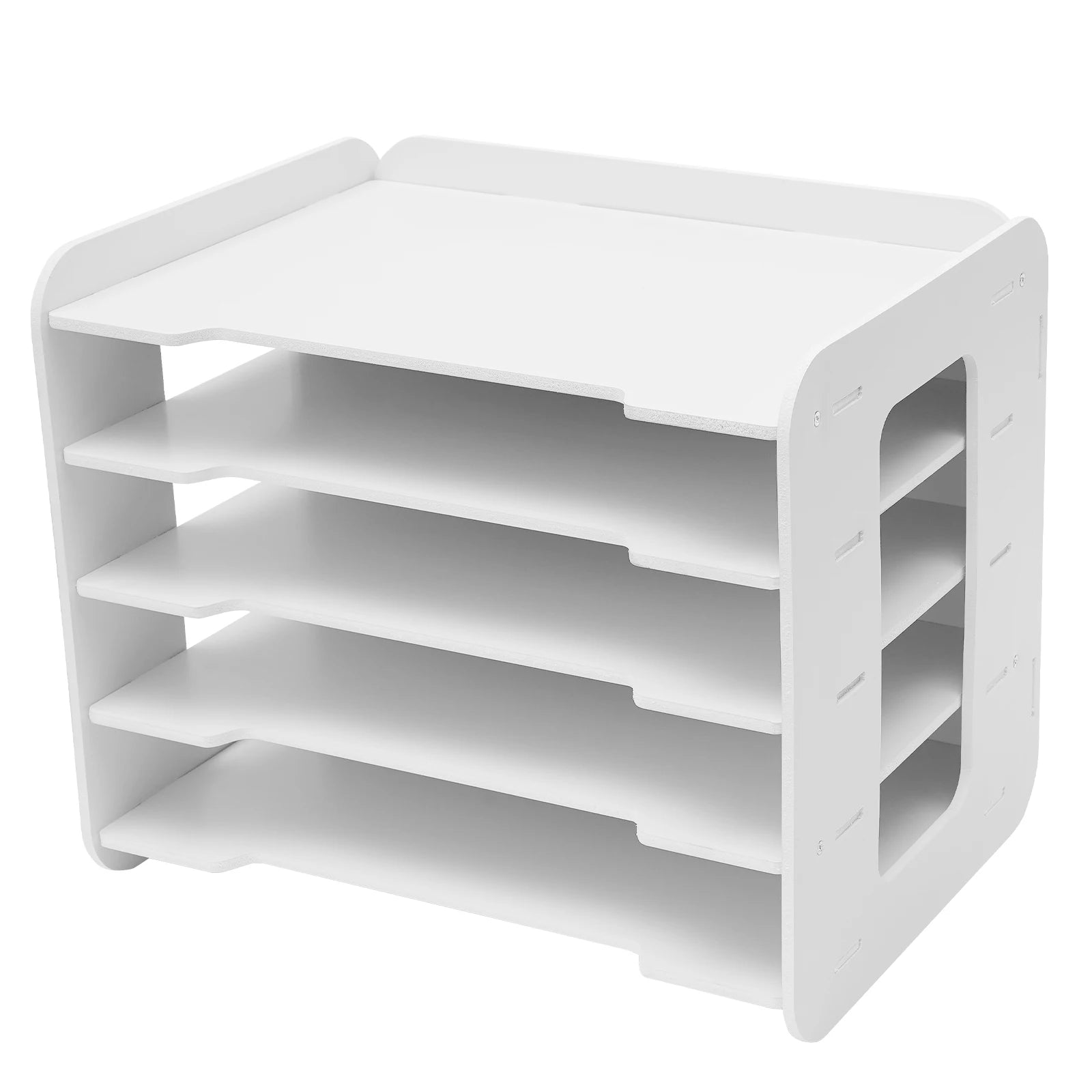 Wood file organizer 5 trays paper sorter for office supplies desk length 34cm/13.39in white