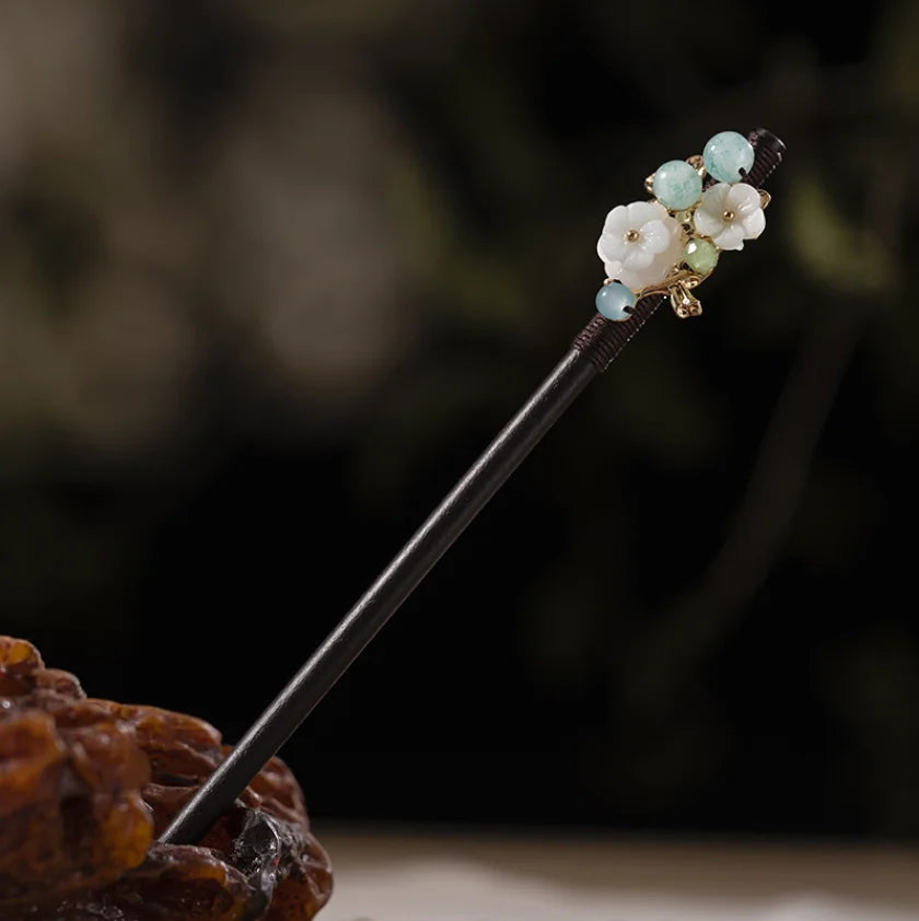 Wood tassel step shaking hairpin chopstick hair stick ancient ornament pan headdress flower styling accessories gifts