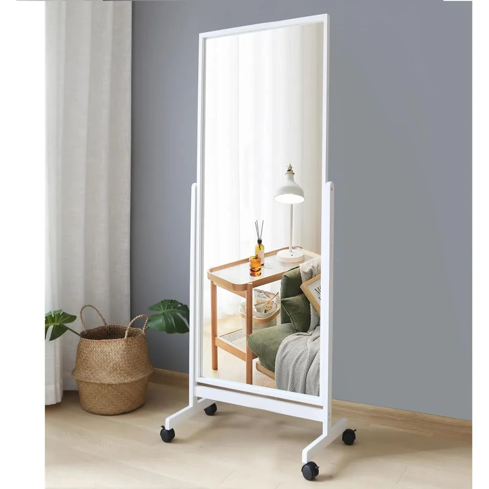 Swivel adjustable full length mirror on wheels mobile wood frame cheval bedroom free standing floor with stand tiltable