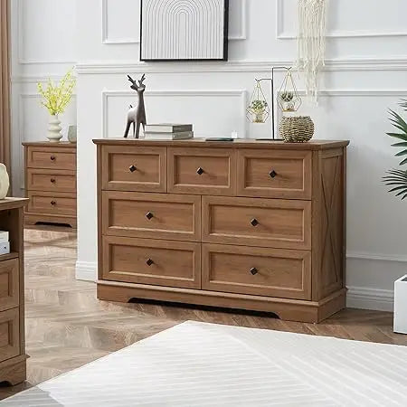 7 drawer dressers farmhouse dresser chest of for bedroom modern wood with charging station dr - natural oak / united