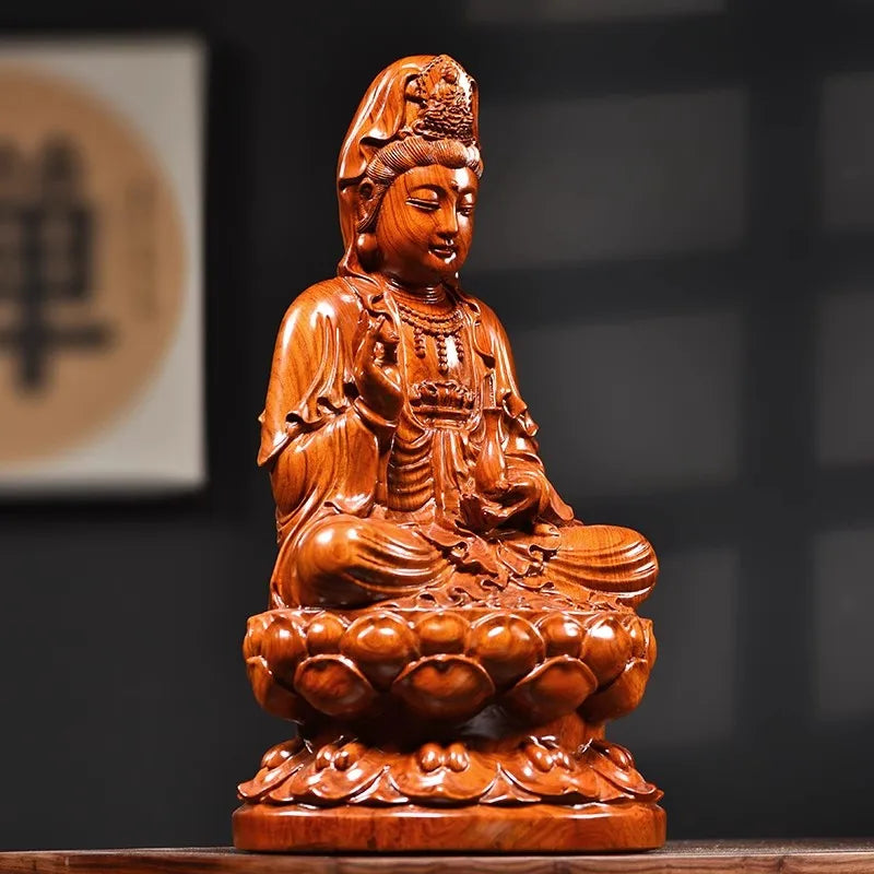 solid-wood-carving-lotus-guanyin-statue-safflower-pear-black-sandalwood-wooden-buddha-statue-home-feng-shui-decoration-13-38cm