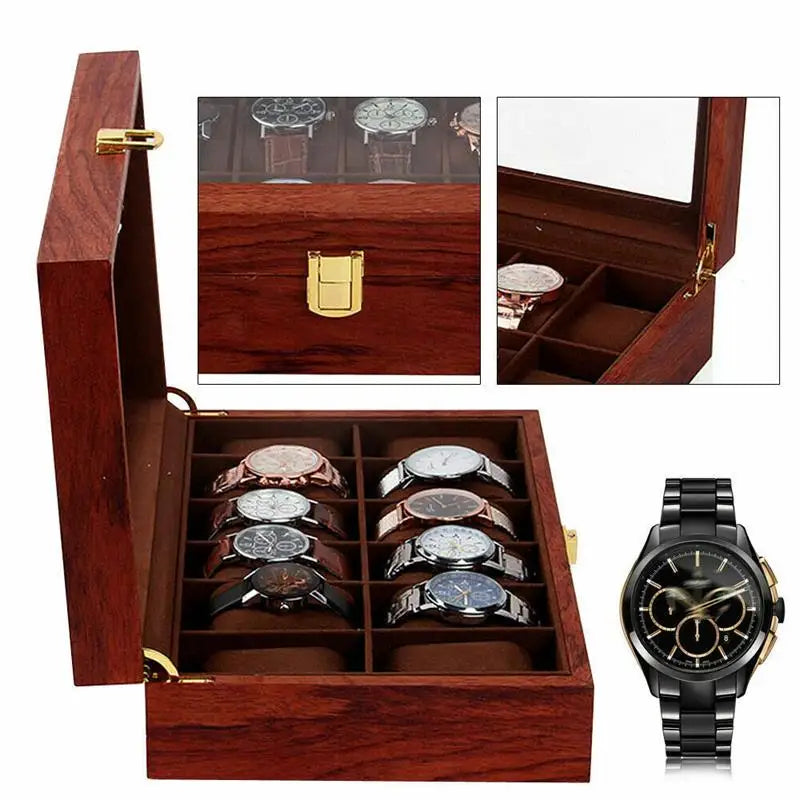 Nordic minimalism 12 slots men jewelry storage vintage wooden watch box display organizer caja almacenamiento - box