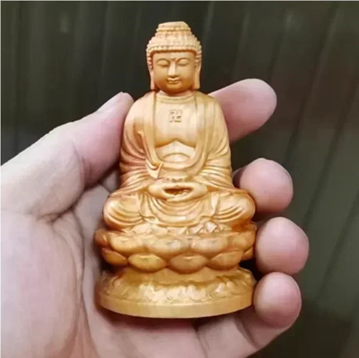 Vintage nostalgic cliff cypress wood carving of the great sun buddha statue home living room car mounted decorations