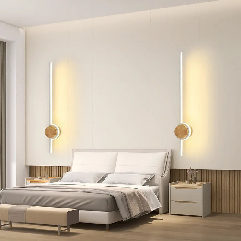 Wood long wall lamp for bedroom bedside living room sofa background modern corridor aisle study led light home decor