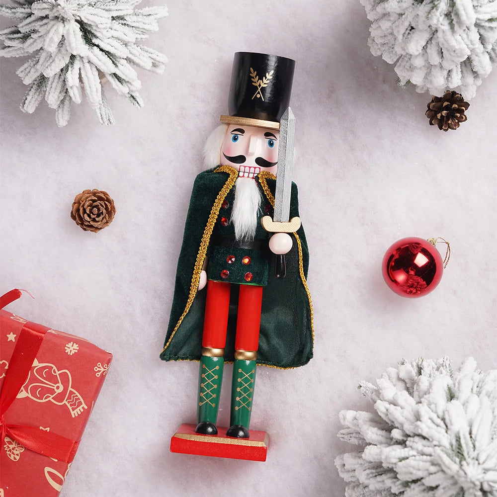 38cm king nutcracker soldier with cloak wooden puppet christmas decor holiday gift home office decoration festive