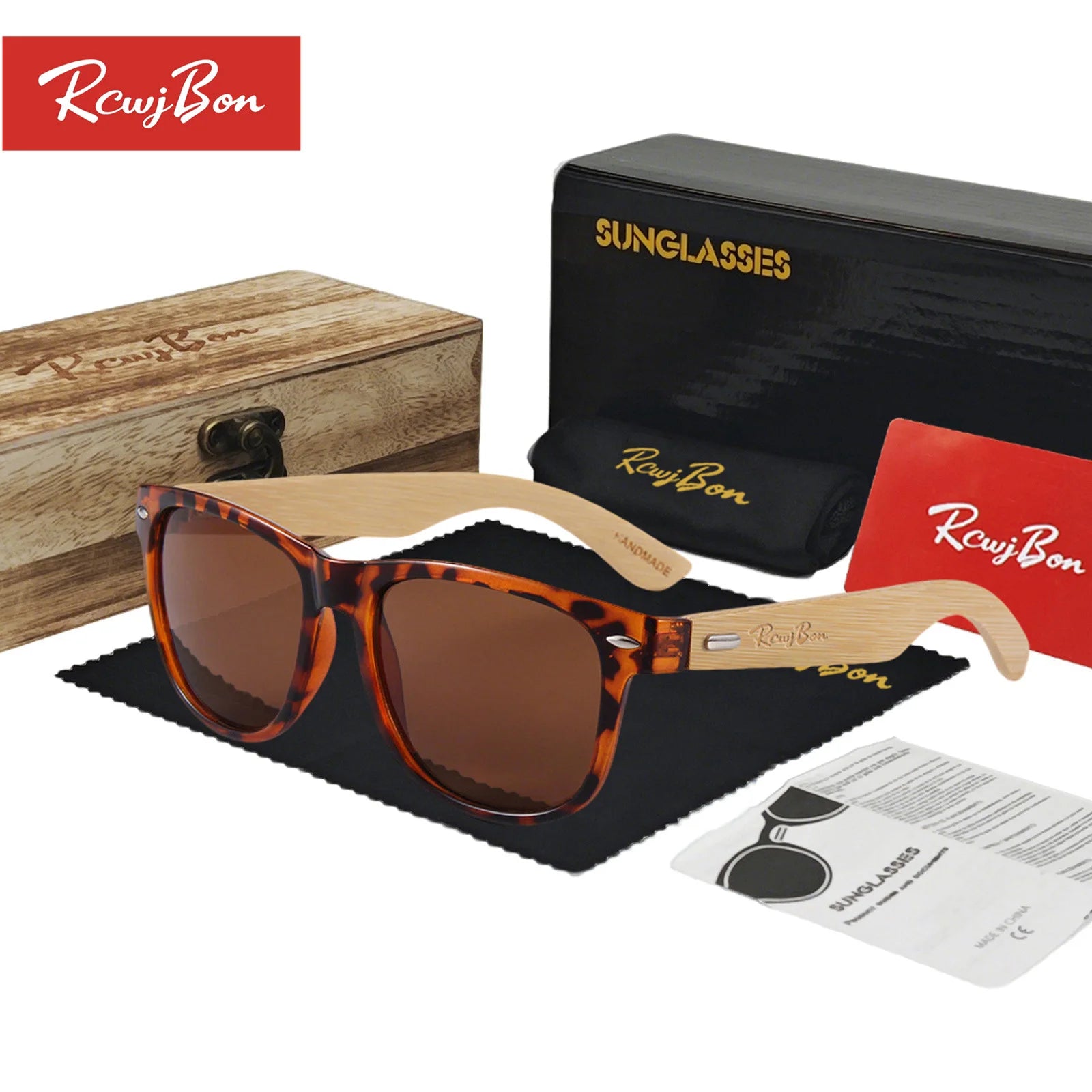 High quality fashion wooden sunglasses for men retro glasses women sunscreen rice nail 2140 - leopard print