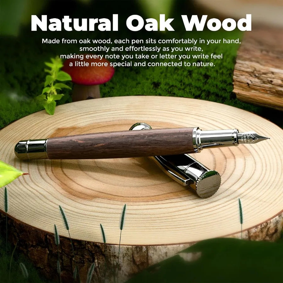 Wood fountain pen with ergonomic grip fine nib 20 ink cartridges 10 blackand10 blue 1 converter smooth writingandno