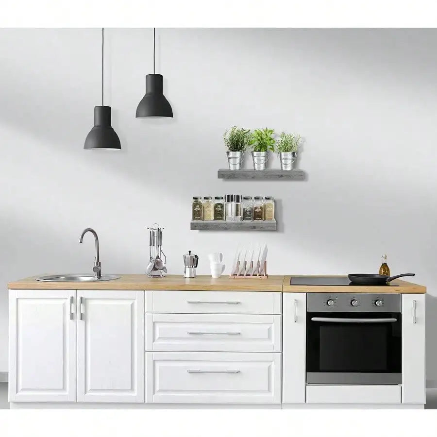 2 tier wall mount floating shelves 16.25 - inch length wooden decorative storage for living room bedroom office