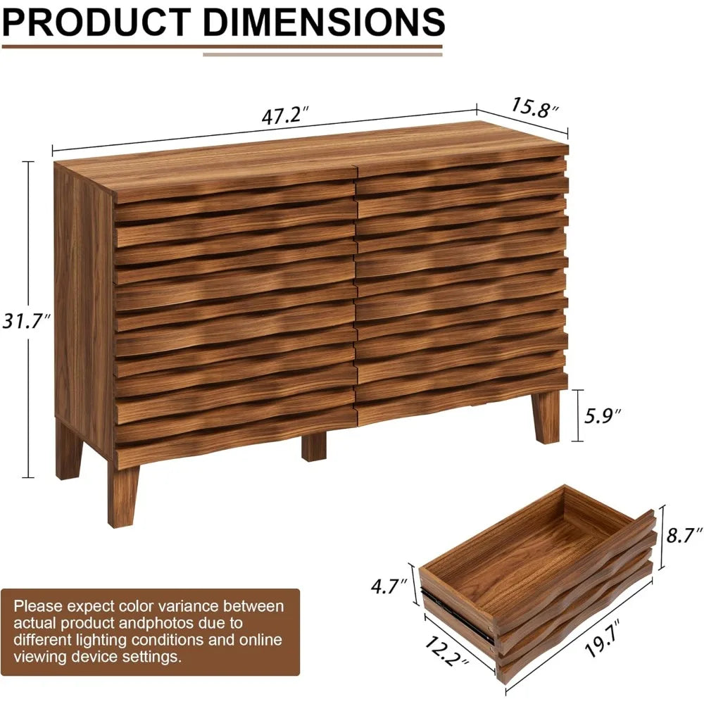 Solid wood face 6 drawer dresser,mid century modern dresser with chest,flutted chest of drawers moire patten