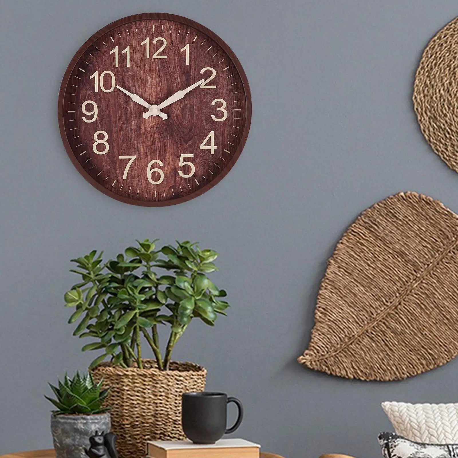 12inch wooden wall clock silent modern round hanging clocks elegant bedroom hallway home office decoration - dark wood