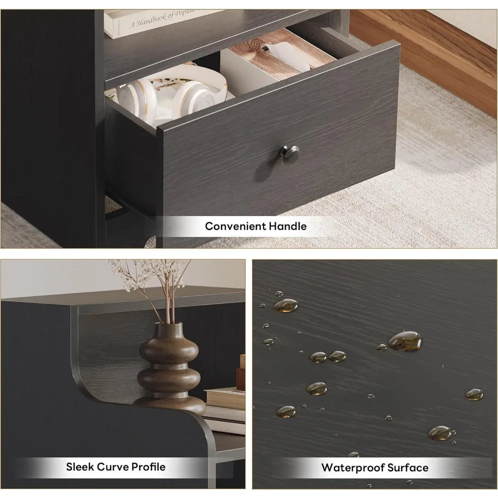 Nightstand with drawer and open shelf bedside table hutch modern end storage for bedroom