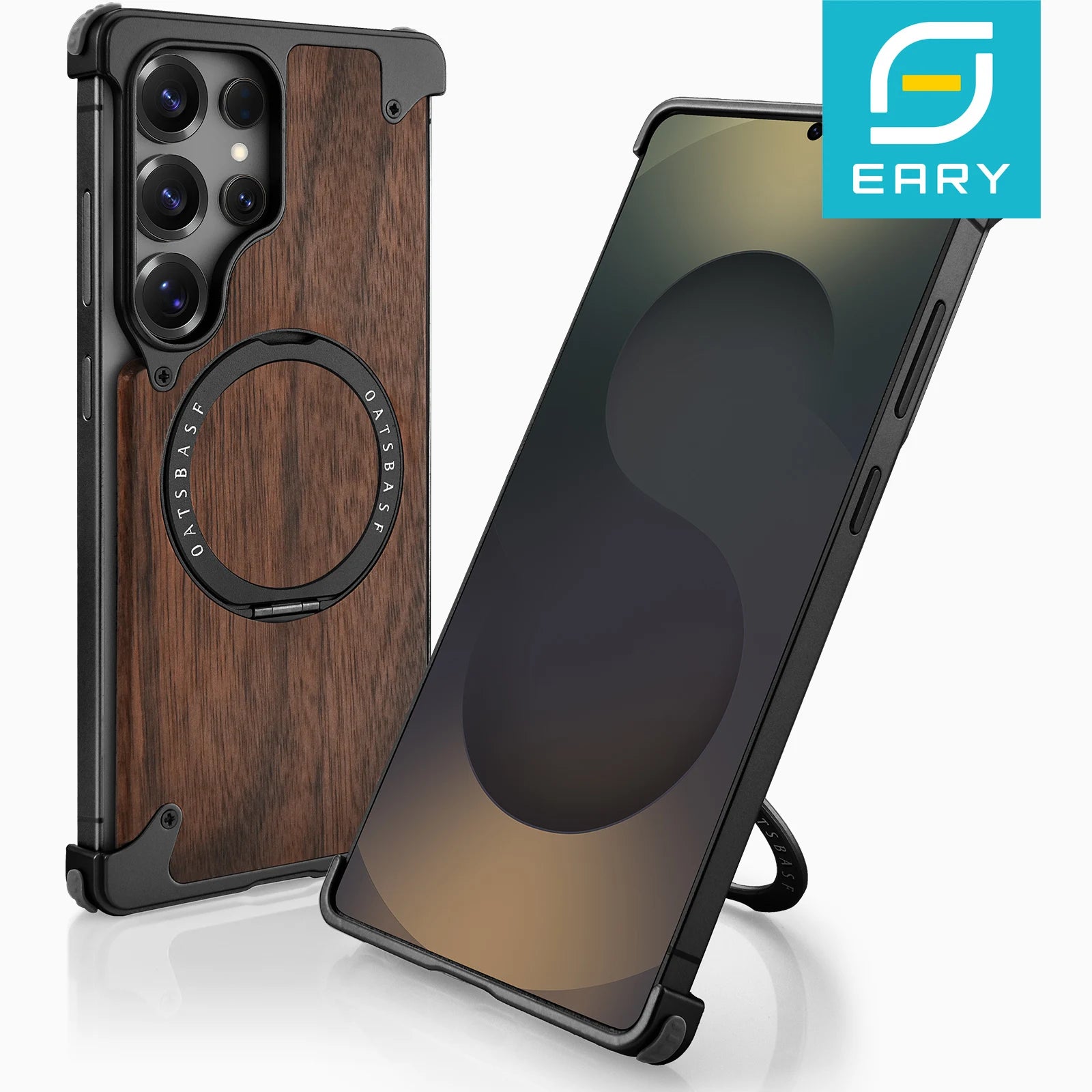 Eary premium wood phone case for samsung galaxy s25 s24 ultra with magsafe 360° rotation ring stand frameless