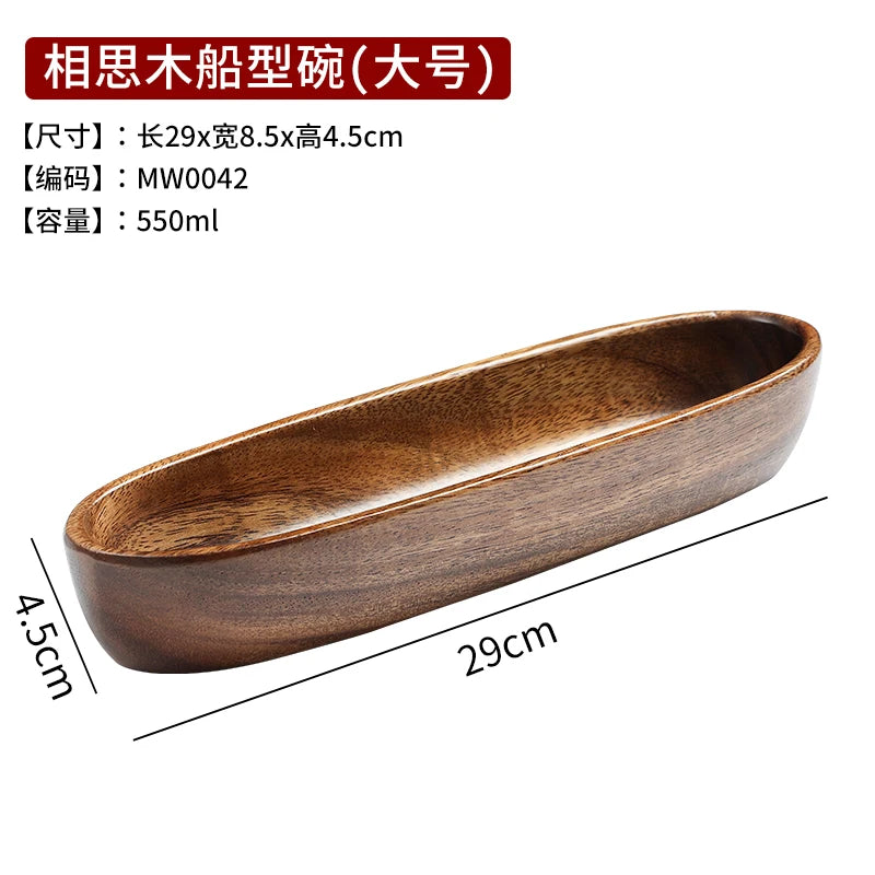 Acacia wooden bowlpremium dry fruit platesushi platenut boxtea refreshment trayfruit platesolid boat-shaped bowl