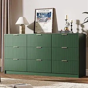 Black dresser for bedroom 9 drawer double modern chest of drawers living room entryway and closet 63’’ l - green