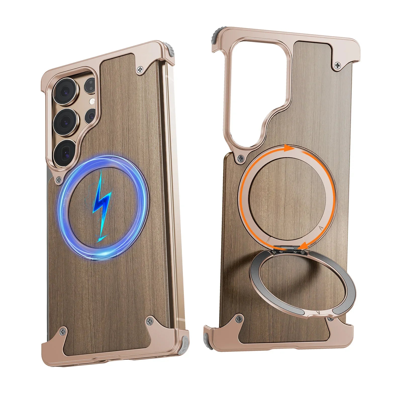 Oatsbasf wood phone case for samsung galaxy s25 s24 ultra with stand 360° rotatable magsafe bumper bezel-less