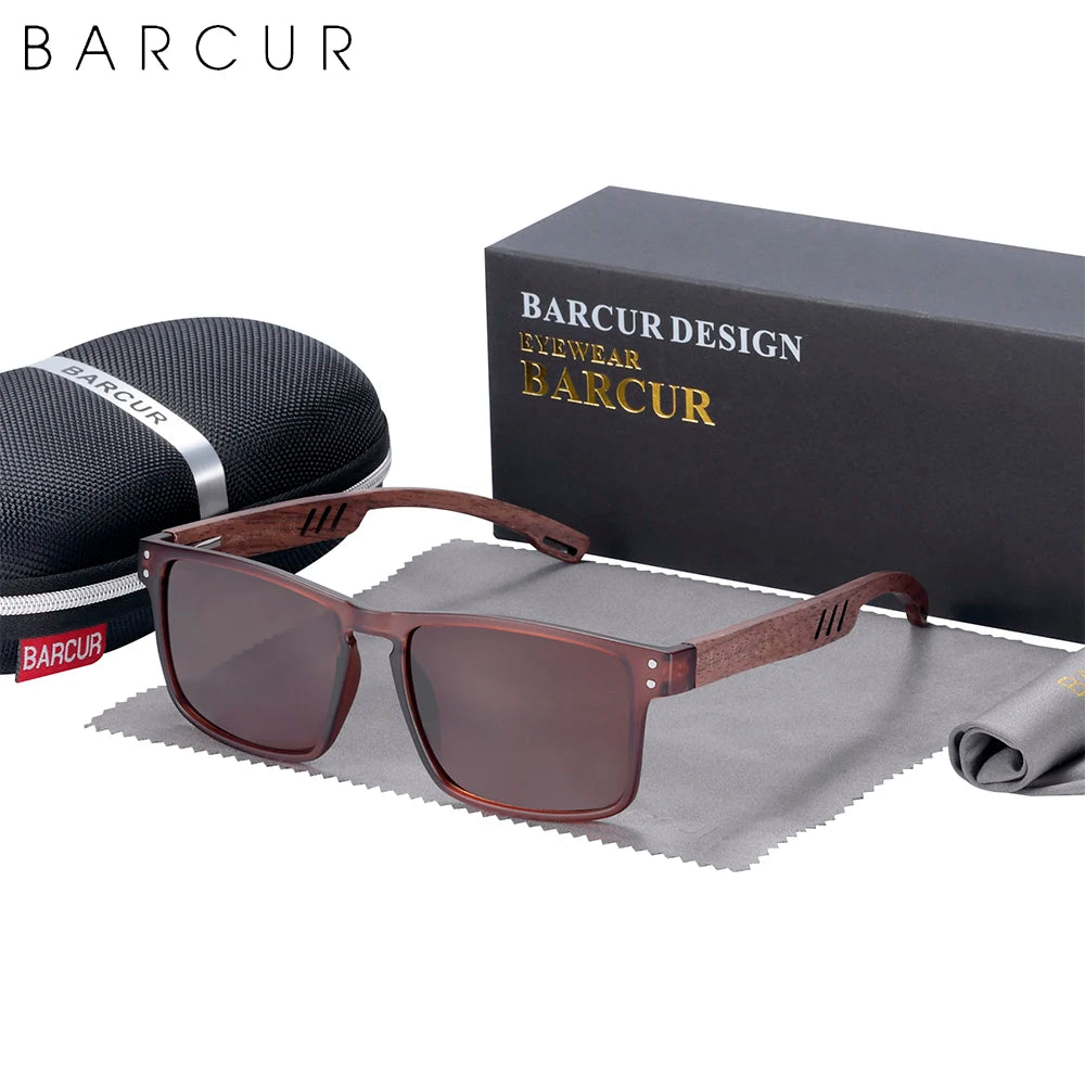 Barcur original natural wood sunglasses polarized sun glasses for men square luxury brand eyewear - brown eva / china