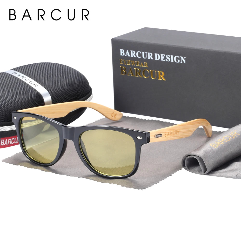 Barcur polarized bamboo sunglasses men wooden sun glasses women brand original wood uv400 oculos de sol - night 1