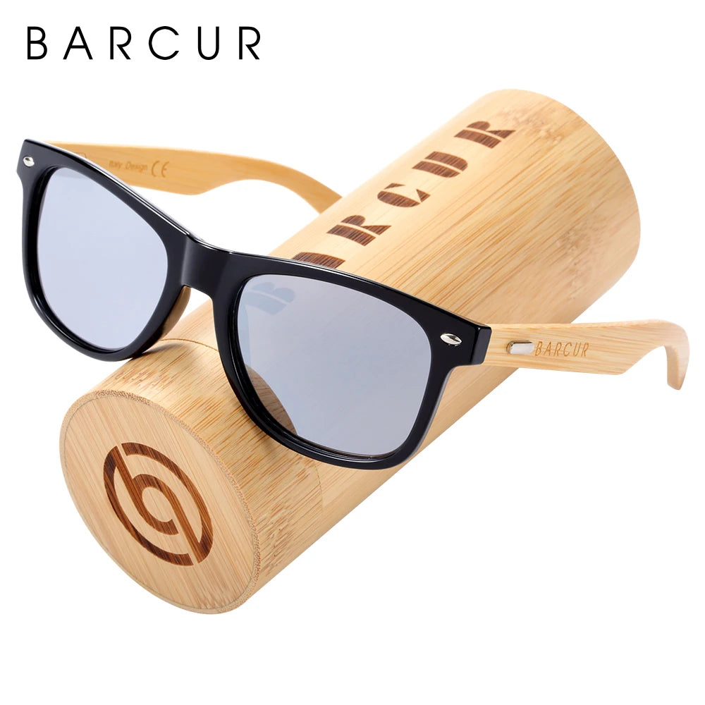 Barcur polarized bamboo sunglasses men wooden sun glasses women brand original wood uv400 oculos de sol - silver 1