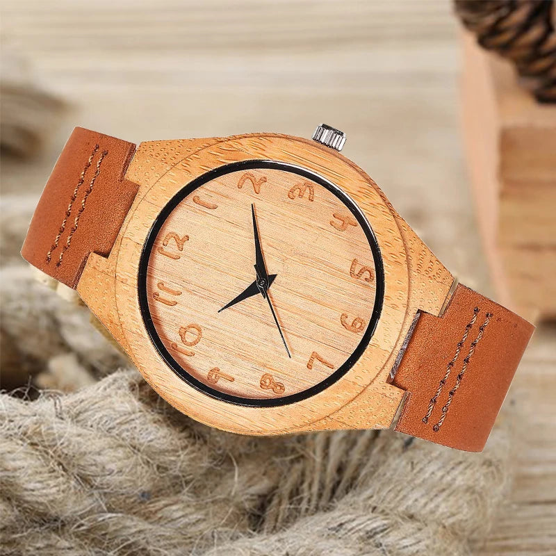 Men’s wood watch quartz imitate wooden watches top luxury premium design soft leather band wristwatch male montre homme