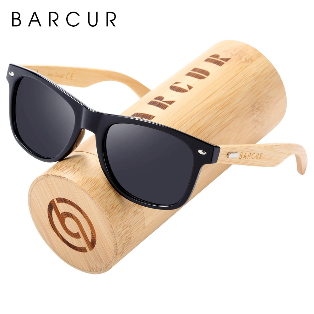 Barcur polarized bamboo sunglasses men wooden sun glasses women brand original wood uv400 oculos de sol - gloss black