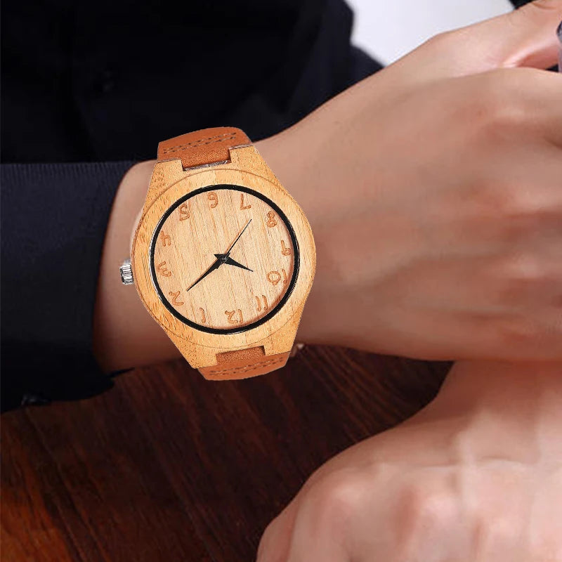 Men’s wood watch quartz imitate wooden watches top luxury premium design soft leather band wristwatch male montre homme