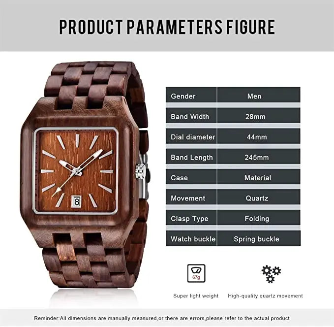 Square creative simple wood quartz watch mens top luxury fashion men wooden watches business exquisite gift montre homme
