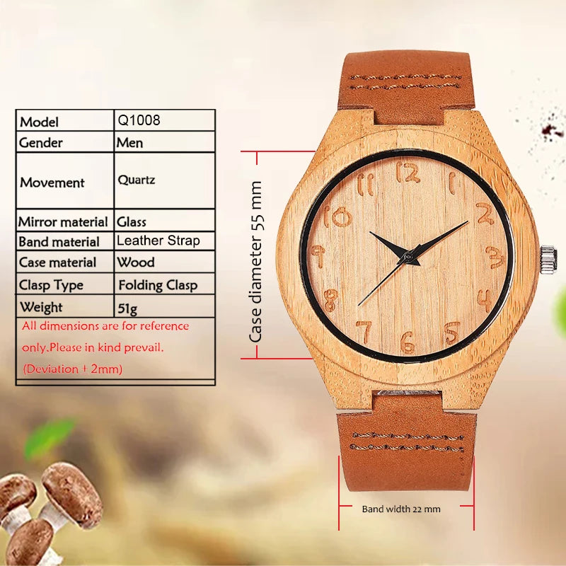 Men’s wood watch quartz imitate wooden watches top luxury premium design soft leather band wristwatch male montre homme
