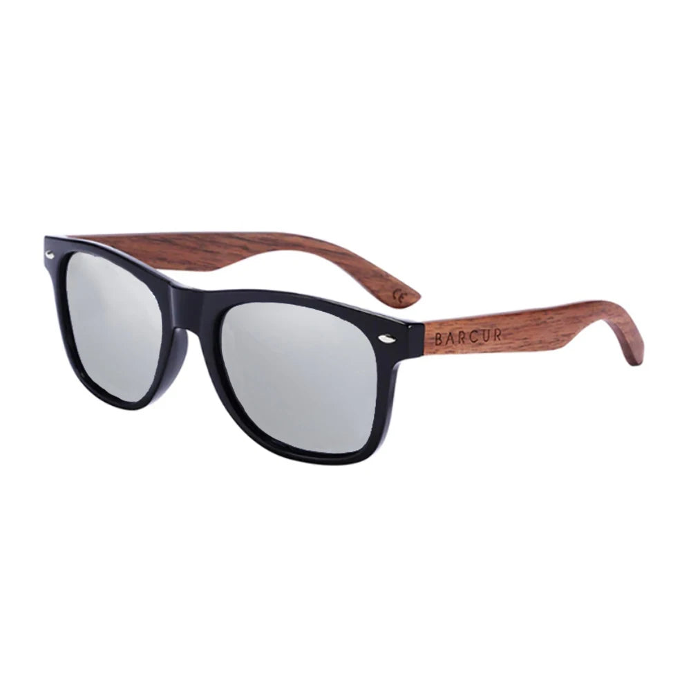 Barcur high quality black walnut sunglasses anti-reflecti men women mirror sun glasses male uv400 wooden sunglass