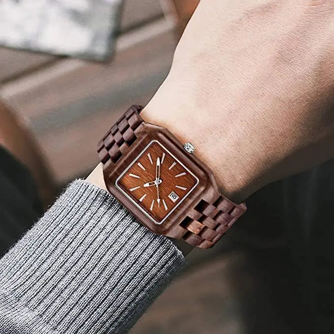Square creative simple wood quartz watch mens top luxury fashion men wooden watches business exquisite gift montre homme