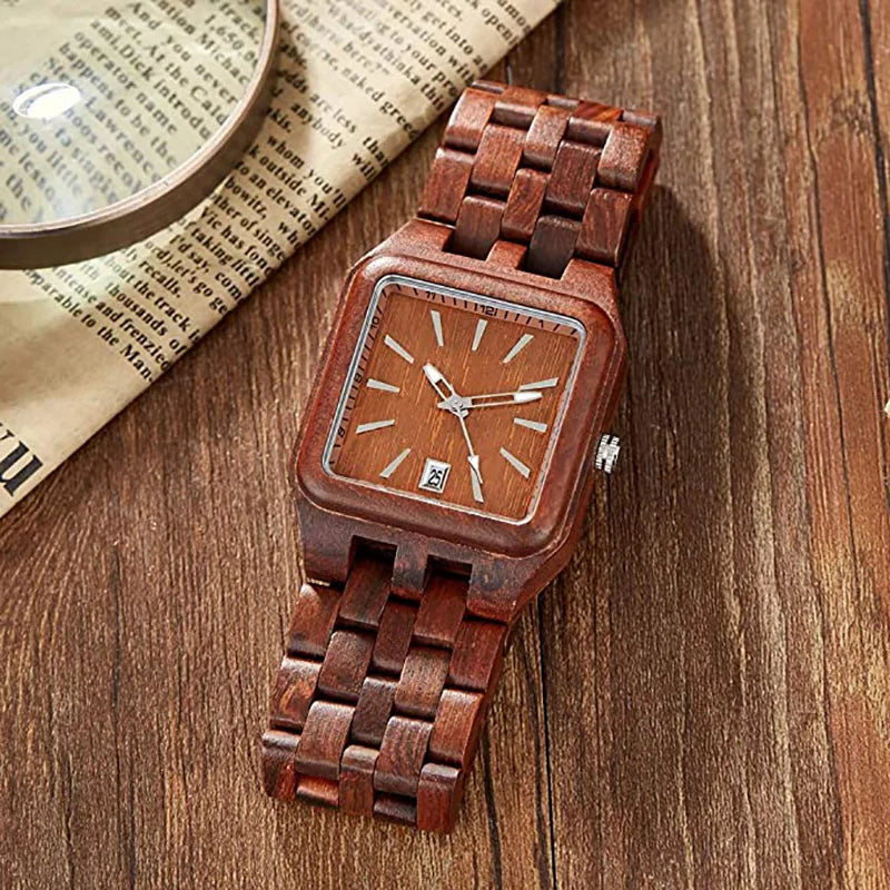 Square creative simple wood quartz watch mens top luxury fashion men wooden watches business exquisite gift montre homme