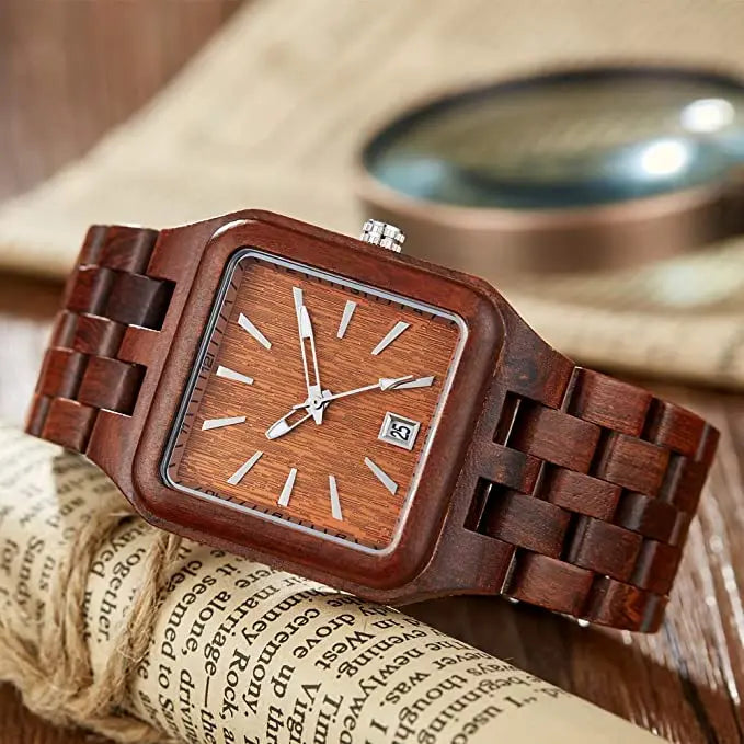 Square creative simple wood quartz watch mens top luxury fashion men wooden watches business exquisite gift montre homme