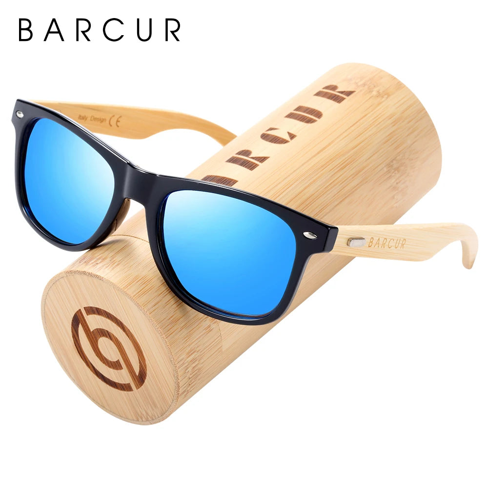 Barcur polarized bamboo sunglasses men wooden sun glasses women brand original wood uv400 oculos de sol - sky blue 1