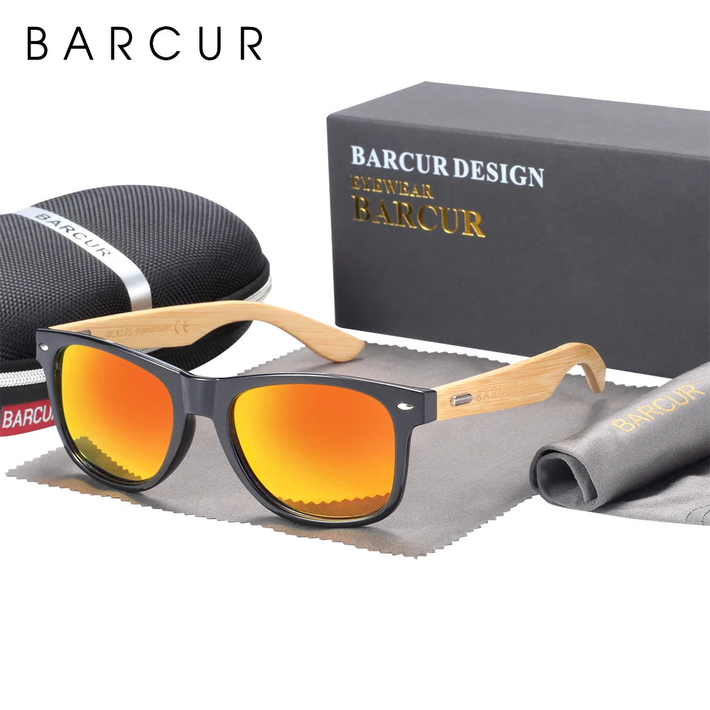 Barcur polarized bamboo sunglasses men wooden sun glasses women brand original wood uv400 oculos de sol - orange 1