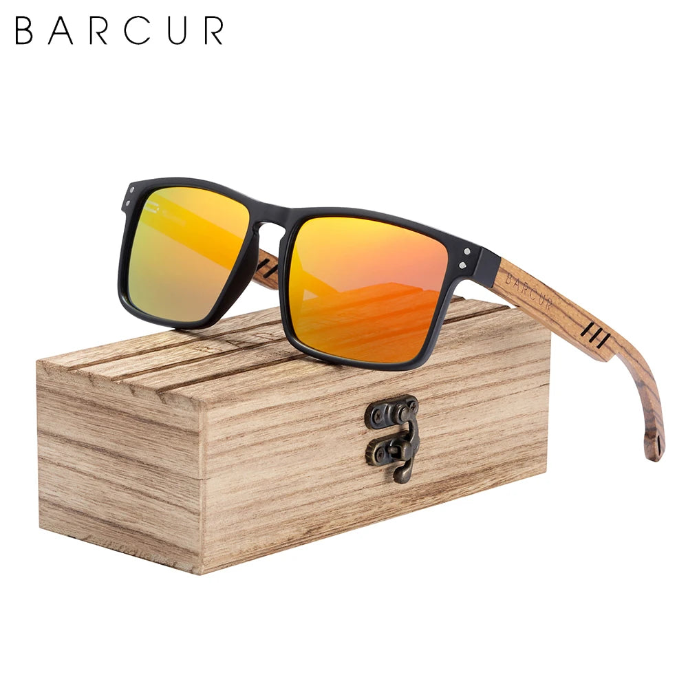 Barcur design brand wood sunglasses zebra temple wooden sun glasses men polarized vintage women uv400 protection free