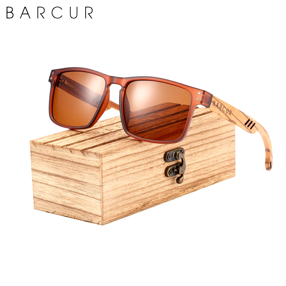 Barcur design brand wood sunglasses zebra temple wooden sun glasses men polarized vintage women uv400 protection free