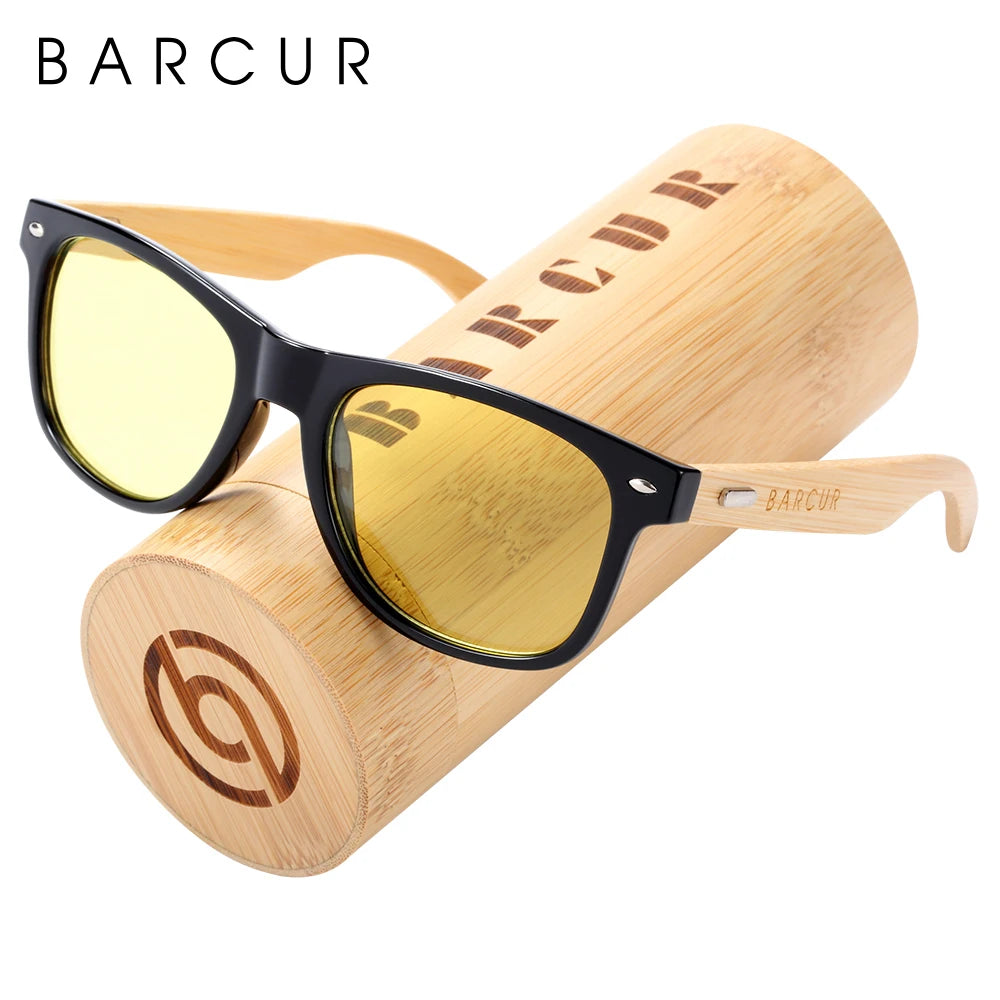Barcur polarized bamboo sunglasses men wooden sun glasses women brand original wood uv400 oculos de sol - night / china