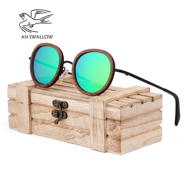 An swallow new retro wooden sunglasses men’s black walnut ladies brand design polarized uv400