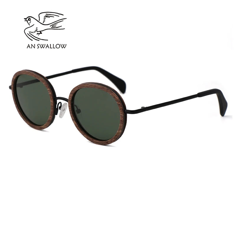 An swallow new retro wooden sunglasses men’s black walnut ladies brand design polarized uv400 - gray / wood case
