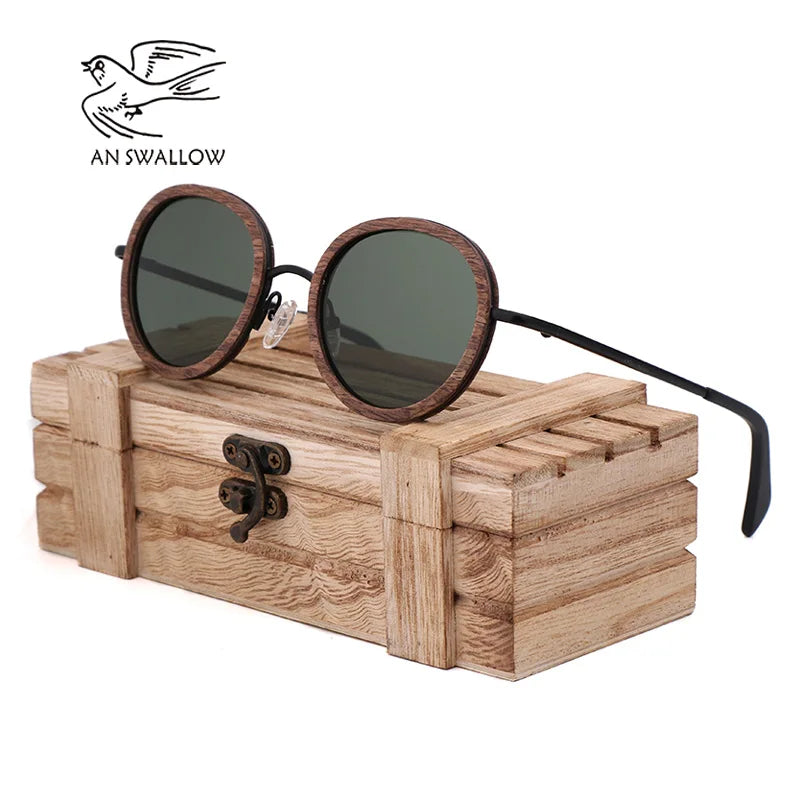 An swallow new retro wooden sunglasses men’s black walnut ladies brand design polarized uv400 - gray 1 / wood case