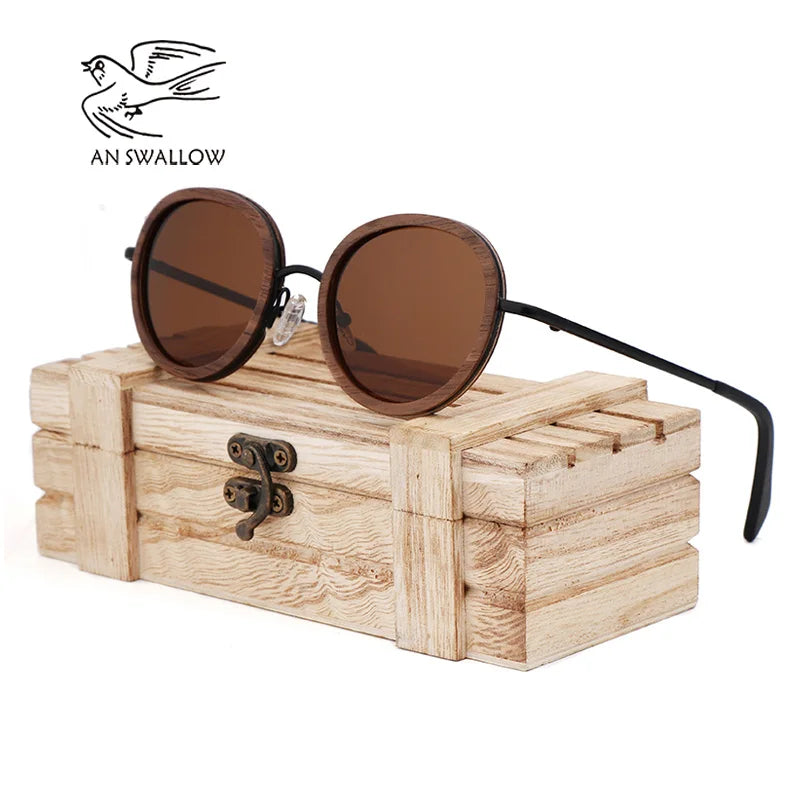An swallow new retro wooden sunglasses men’s black walnut ladies brand design polarized uv400 - brown 1 / boxless