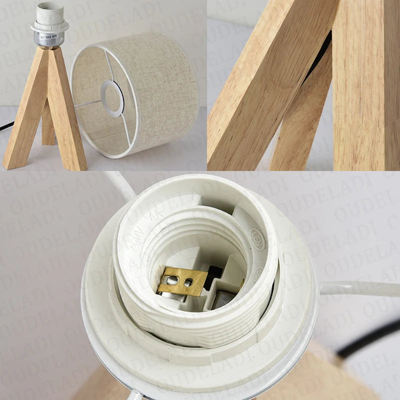 Oudeladi wooden table lamp white black cloth lampshade home decor living room bedside desk lamp e27 study reading light