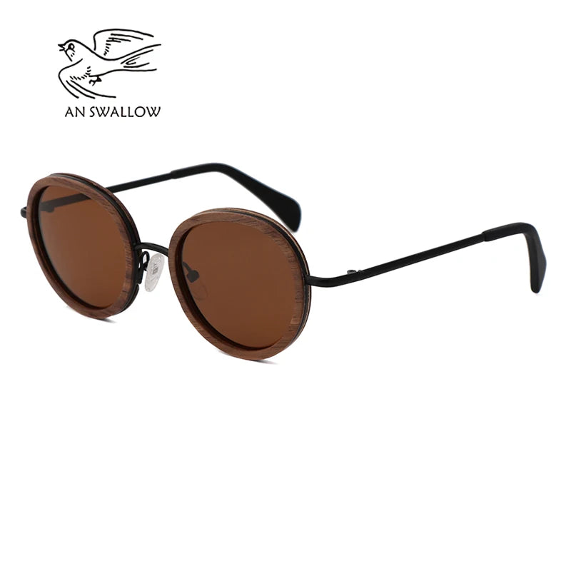 An swallow new retro wooden sunglasses men’s black walnut ladies brand design polarized uv400 - brown / wood case