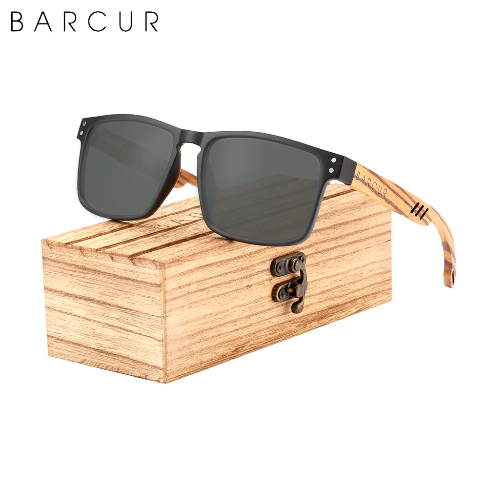 Barcur design brand wood sunglasses zebra temple wooden sun glasses men polarized vintage women uv400 protection free
