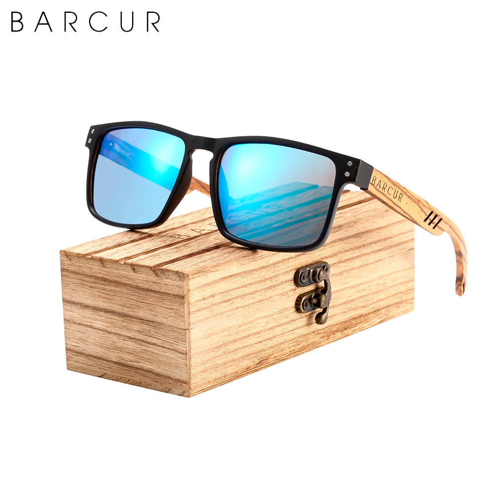 Barcur design brand wood sunglasses zebra temple wooden sun glasses men polarized vintage women uv400 protection free
