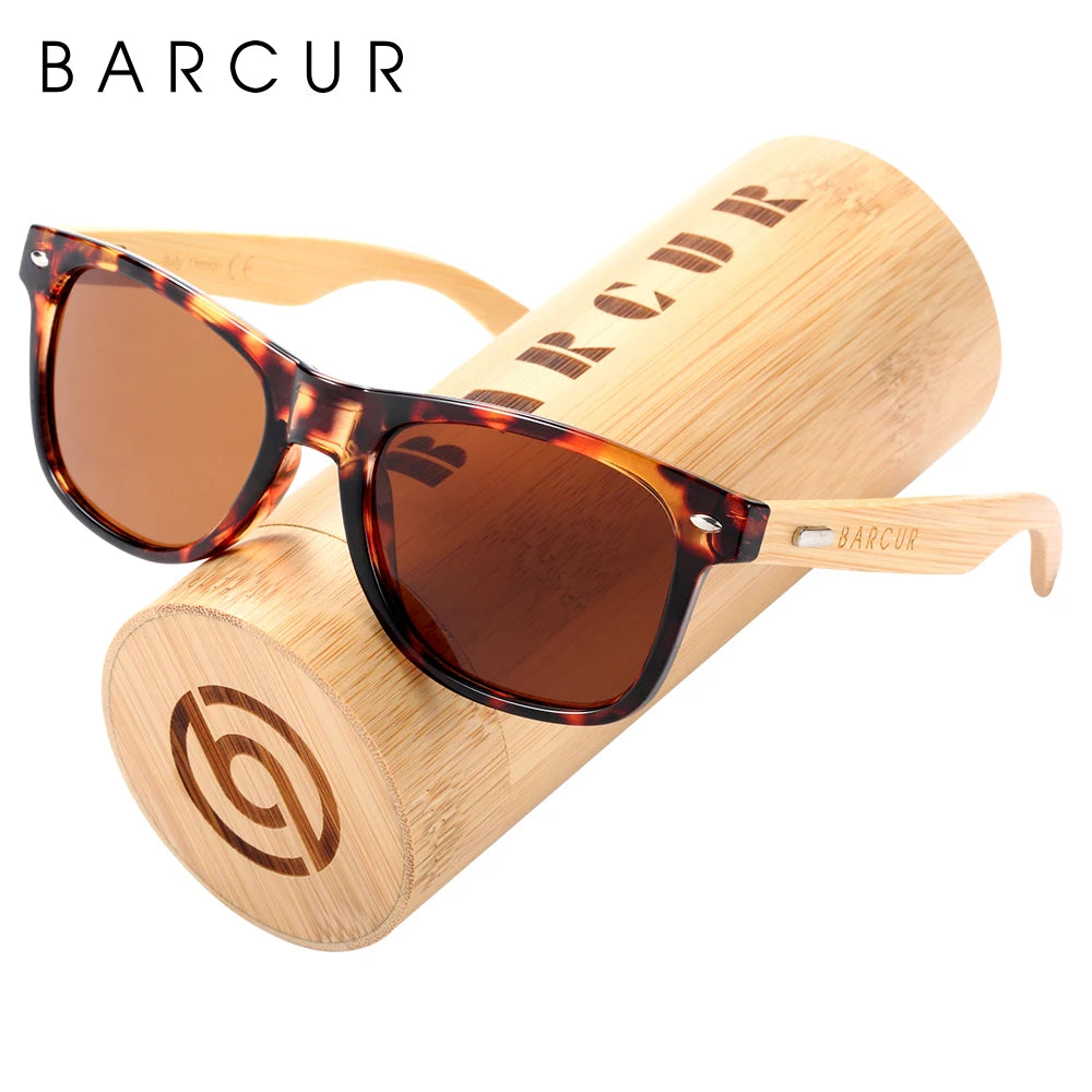 Barcur polarized bamboo sunglasses men wooden sun glasses women brand original wood uv400 oculos de sol - leopard tea