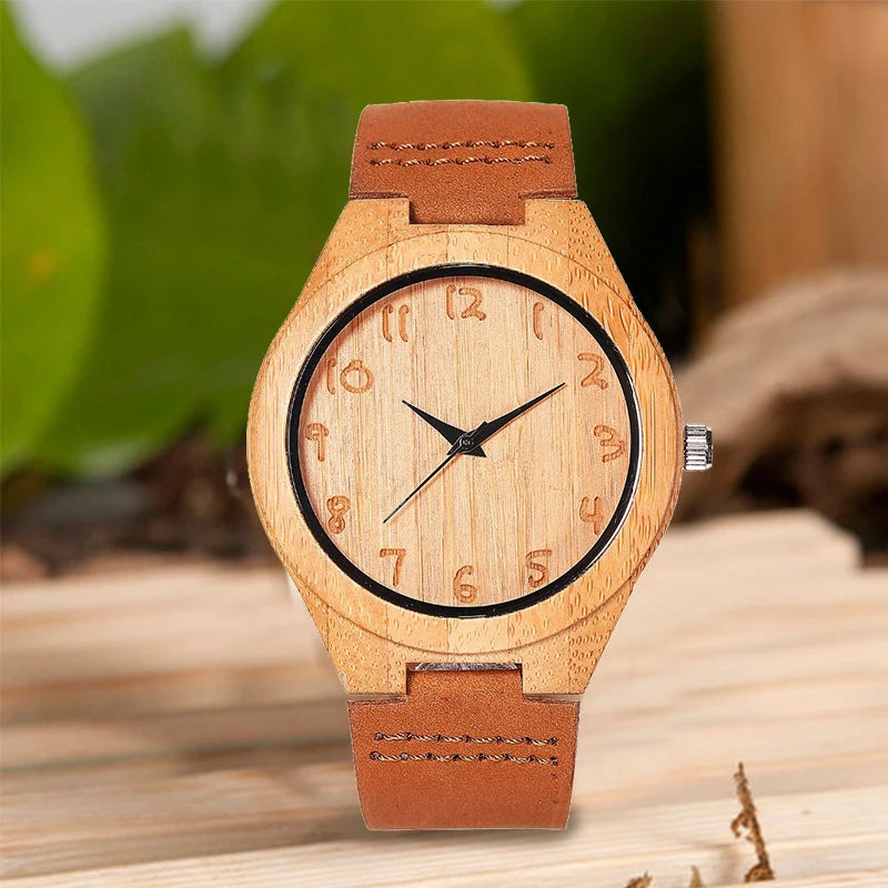 Men’s wood watch quartz imitate wooden watches top luxury premium design soft leather band wristwatch male montre homme